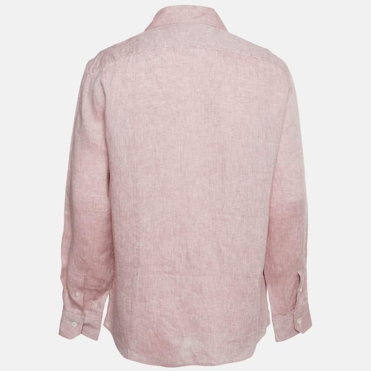 Pre Owned Brunello Cucinelli Pink Linen Easy Fit Shirt L
