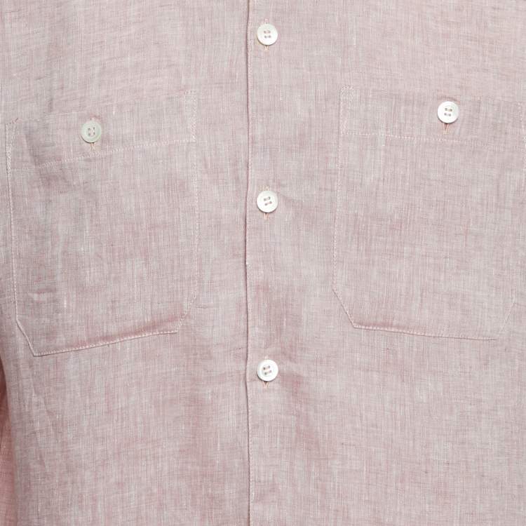 Pre Owned Brunello Cucinelli Pink Linen Easy Fit Shirt L