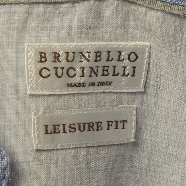 Pre Owned Brunello Cucinelli Blue Linen Long Sleeve Shirt M