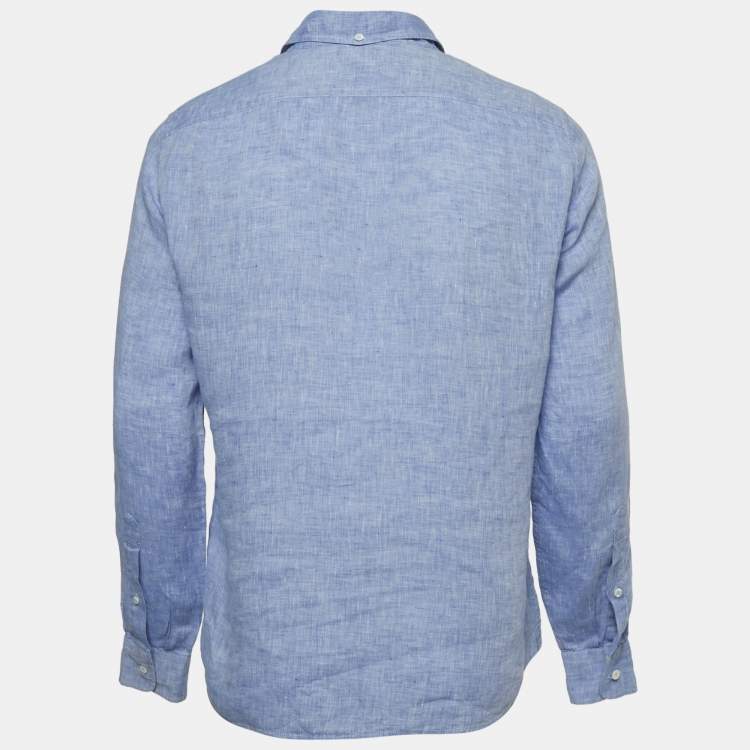 Pre Owned Brunello Cucinelli Blue Linen Long Sleeve Shirt M