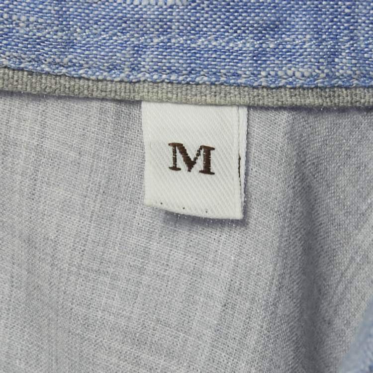 Pre Owned Brunello Cucinelli Blue Linen Long Sleeve Shirt M