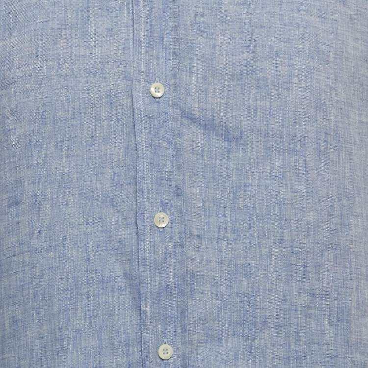 Pre Owned Brunello Cucinelli Blue Linen Long Sleeve Shirt M