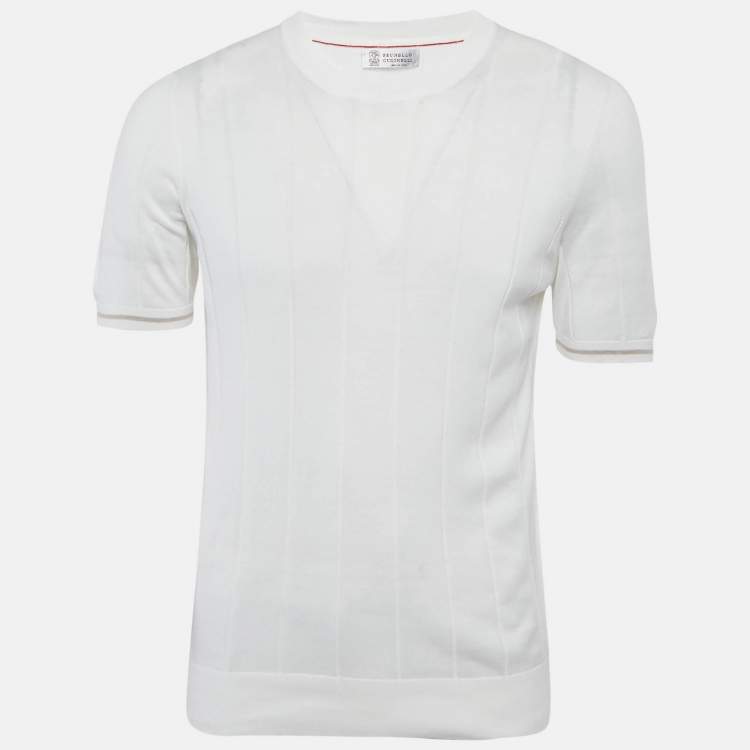 مملوكة مسبقًا Brunello Cucinelli White Cotton Knit Crewneck T-Shirt M