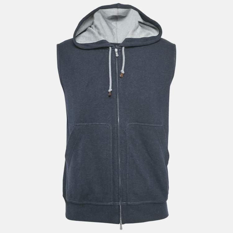 مملوكة مسبقًا Brunello Cucinelli Blue Cotton Jersey Hooded Vest M