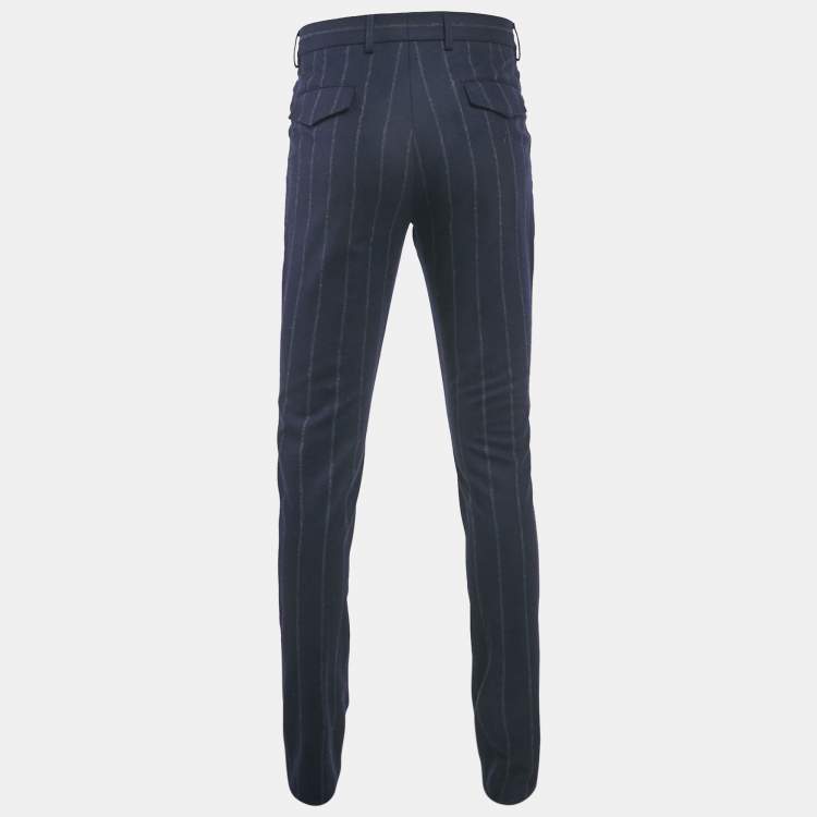 Pre Owned Brunello Cucinelli Blue Striped Wool Drawstring Trousers S