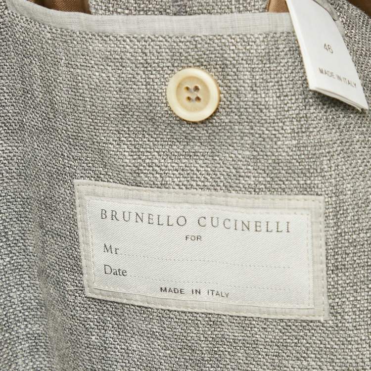Pre Owned Brunello Cucinelli Grey Linen Regular Fit Blazer S