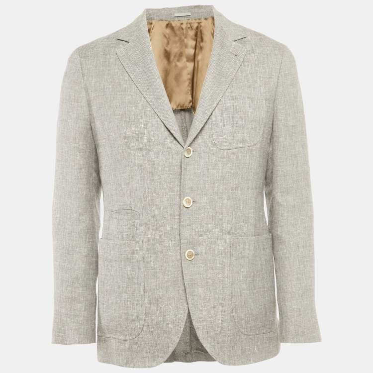 Pre Owned Brunello Cucinelli Grey Linen Regular Fit Blazer S