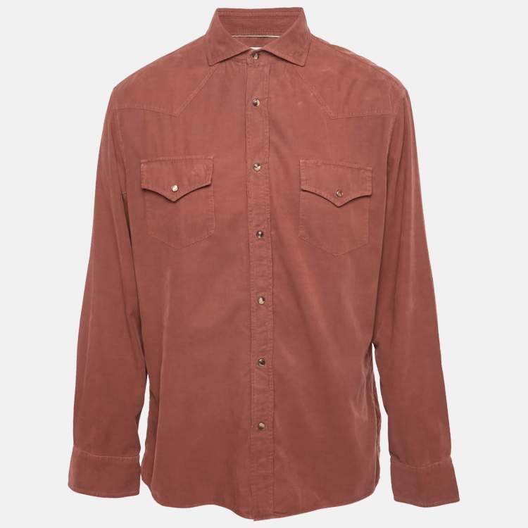 Pre Owned Brunello Cucinelli Burnt Orange Corduroy Easy Fit Shirt XXL