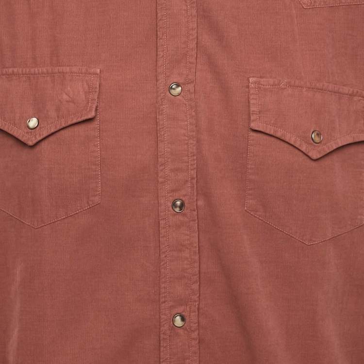 Pre Owned Brunello Cucinelli Burnt Orange Corduroy Easy Fit Shirt XXL