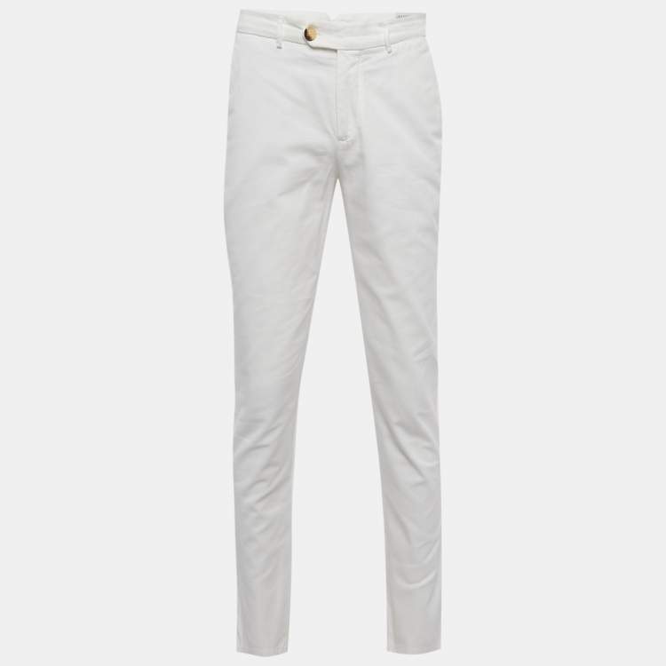 Pre Owned Brunello Cucinelli White Cotton Drill Regular Fit Trousers M