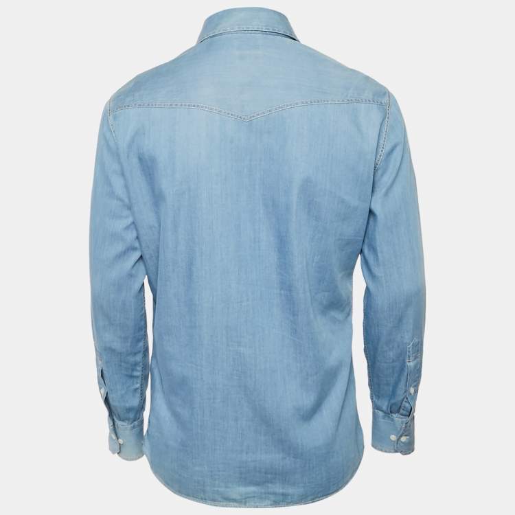 Pre Owned Brunello Cucinelli Blue Chambray Easy Fit Shirt M