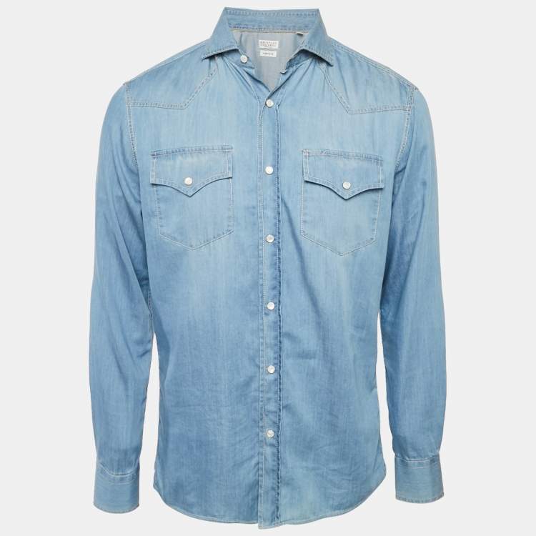 Pre Owned Brunello Cucinelli Blue Chambray Easy Fit Shirt M