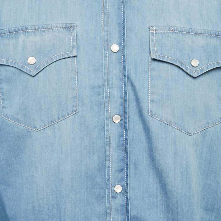 Pre Owned Brunello Cucinelli Blue Chambray Easy Fit Shirt M