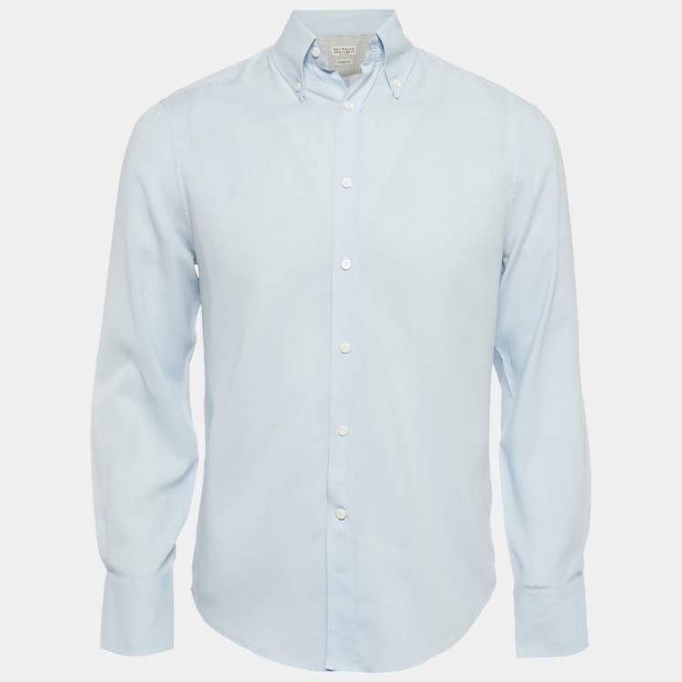 Pre Owned Brunello Cucinelli Light Blue Cotton Slim Fit Shirt S