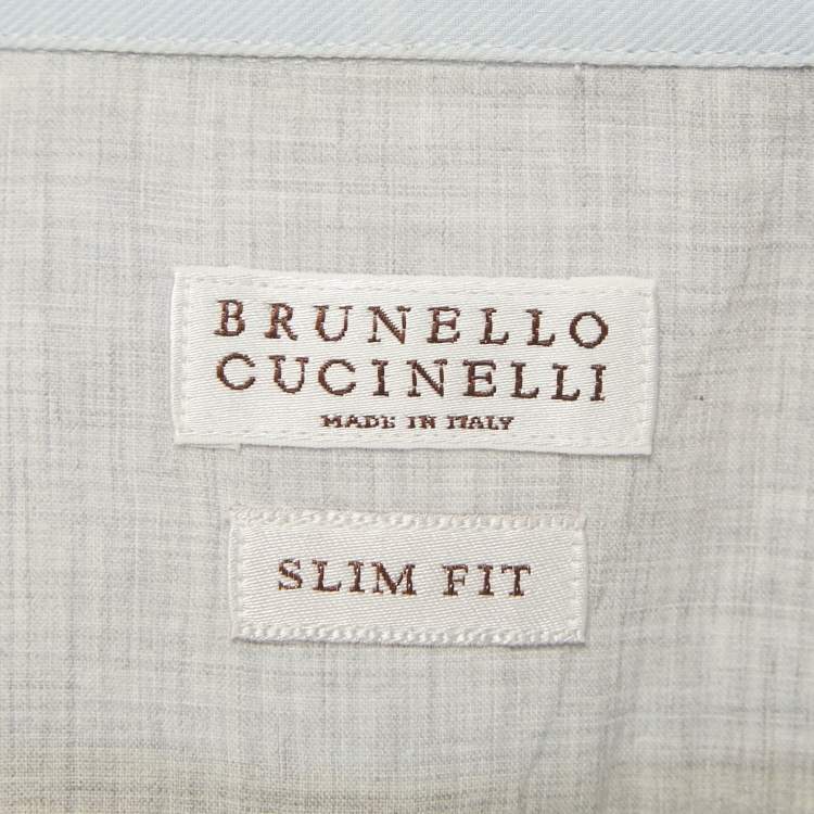 Pre Owned Brunello Cucinelli Light Blue Cotton Slim Fit Shirt S