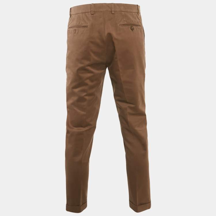 Pre Owned Brunello Cucinelli Brown Gabardine Straight Fit Pants M/Waist 34"