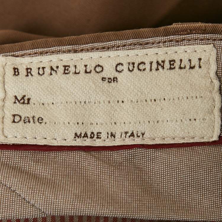Pre Owned Brunello Cucinelli Brown Gabardine Straight Fit Pants M/Waist 34"