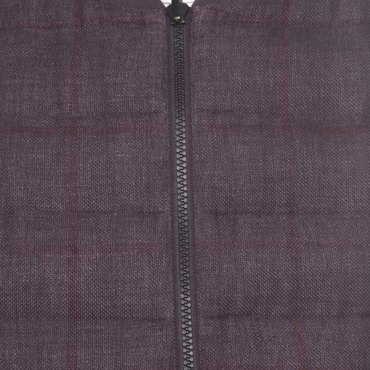 Pre Owned Brunello Cucinelli Bicolor Linen Wool Checked Sleeveless Reversible Puffer Jacket/Vest L