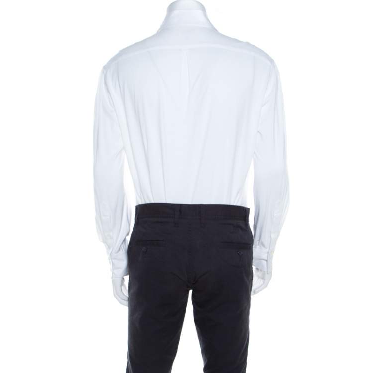 Pre Owned Brunello Cucinelli White Cotton Jersey Long Sleeve Slim Fit Shirt XL