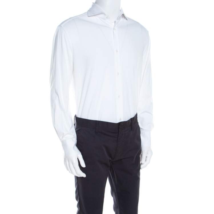 Pre Owned Brunello Cucinelli White Cotton Jersey Long Sleeve Slim Fit Shirt XL