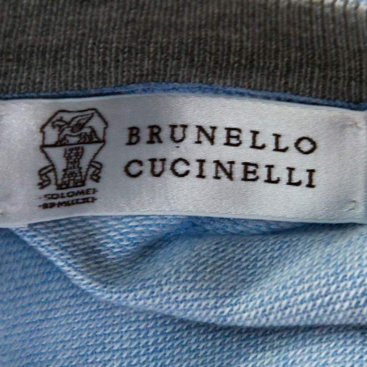 Pre Owned Brunello Cucinelli Light Blue Cotton V Neck Sweater 4XL