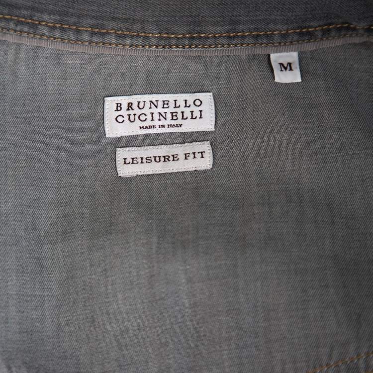 Pre Owned Brunello Cucinelli Grey Chambray Button Front Leisure Fit Shirt M