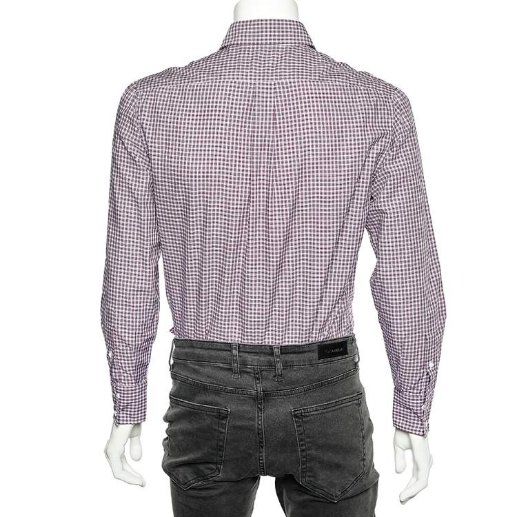 Pre Owned Brunello Cucinelli Red Checkered Cotton Basic Fit Shirt S