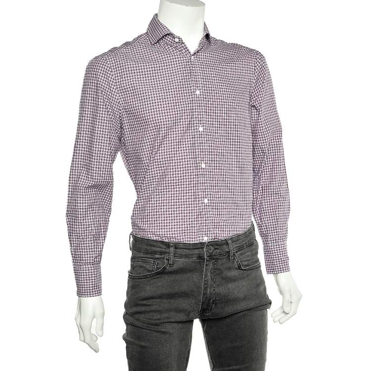 Brunello Cucinelli Red Checkered Cotton Basic Fit Shirt S Brunello