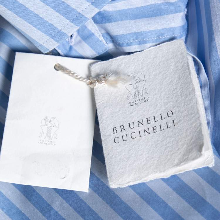 Pre Owned Brunello Cucinelli Blue Striped Cotton Button Down Shirt S