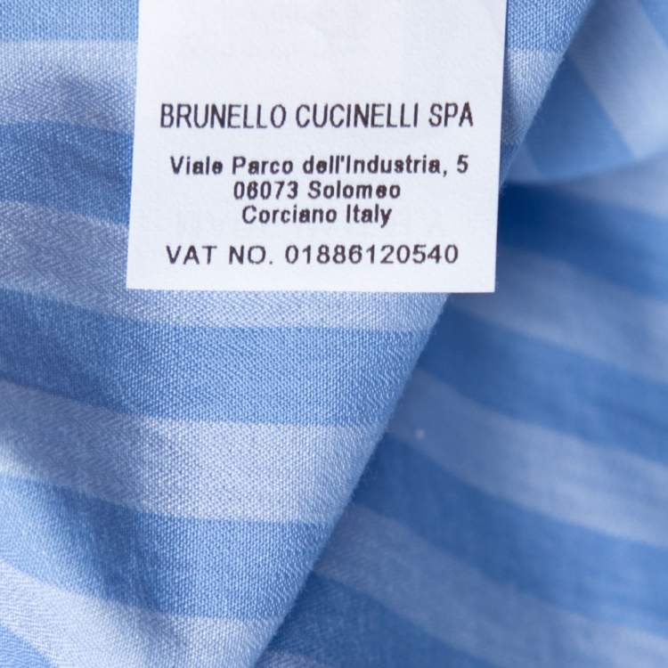Pre Owned Brunello Cucinelli Blue Striped Cotton Button Down Shirt S