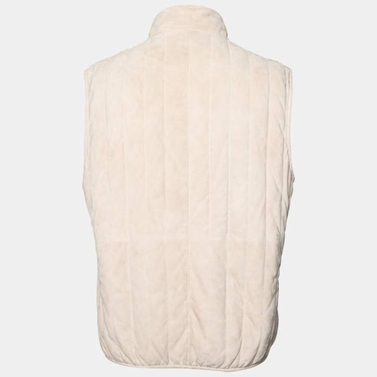 Pre Owned Brunello Cucinelli Beige Suede Sleeveless High Neck Puffer Jacket L