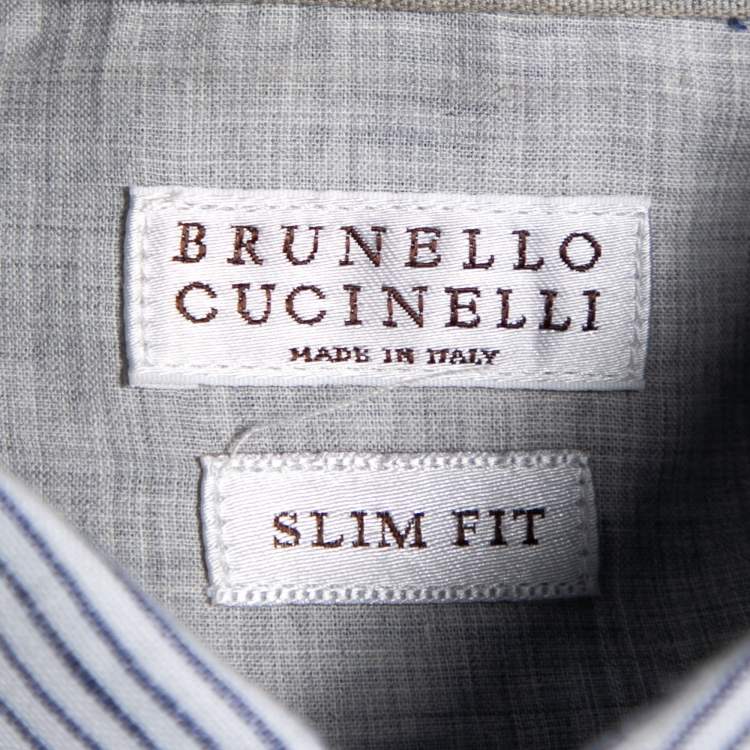 Pre Owned Brunello Cucinelli Blue Stripe Linen Button Front Shirt XXL