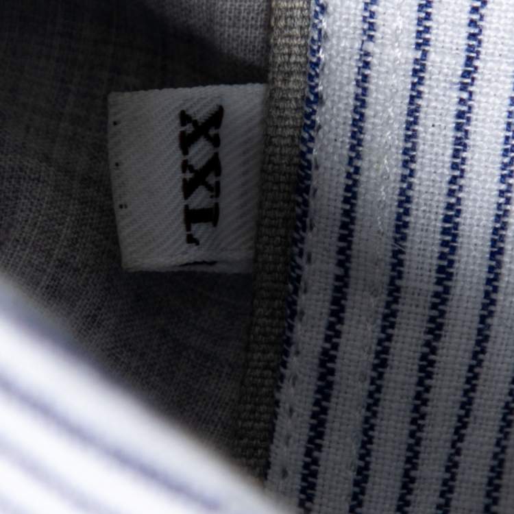 Pre Owned Brunello Cucinelli Blue Stripe Linen Button Front Shirt XXL
