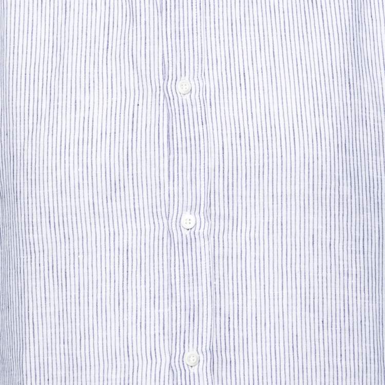 Pre Owned Brunello Cucinelli Blue Stripe Linen Button Front Shirt XXL