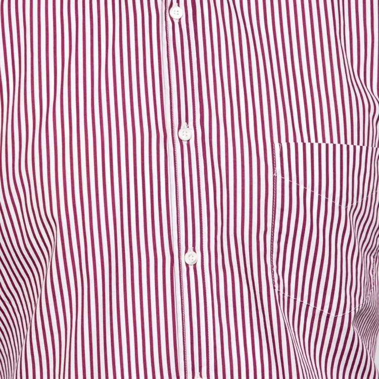 Pre Owned Brunello Cucinelli White and Burgundy Striped Button Down Shirt XXL