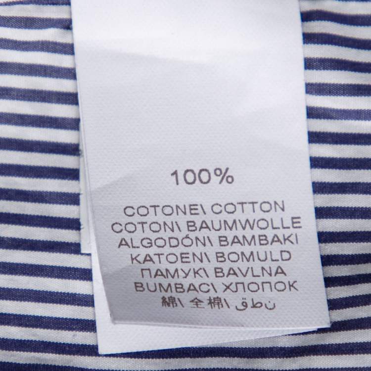 Pre Owned Brunello Cucinelli Blue and White Striped Cotton Button Front Shirt XXL