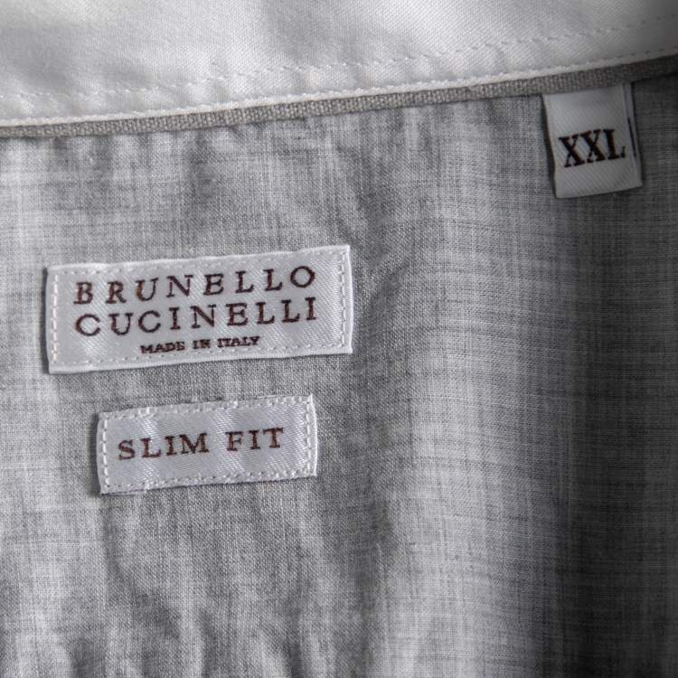 Pre Owned Brunello Cucinelli Blue and White Striped Cotton Button Front Shirt XXL