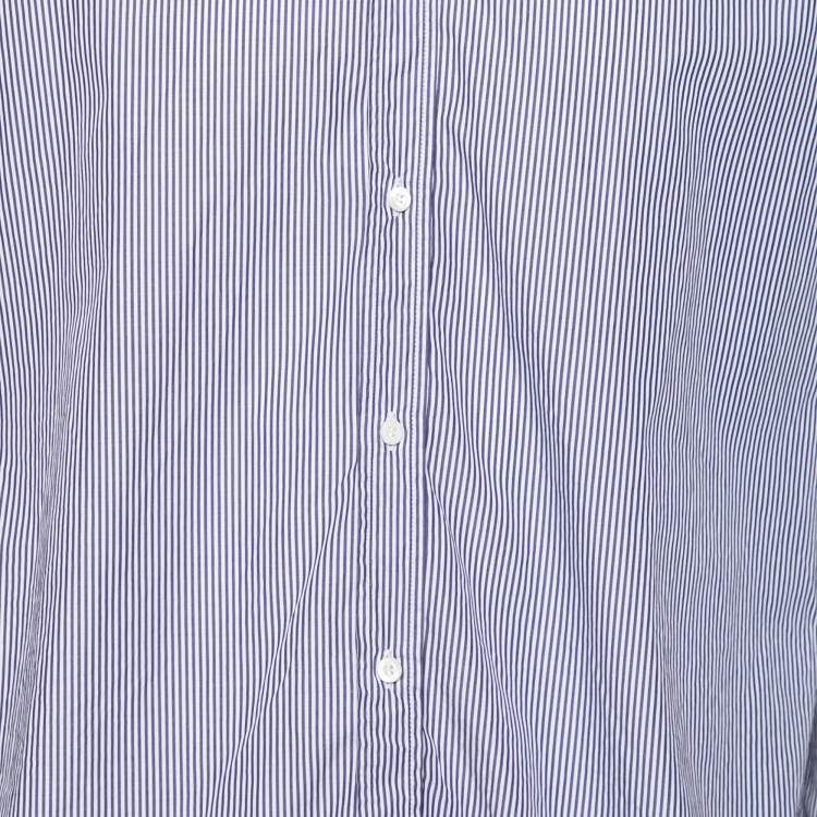 Pre Owned Brunello Cucinelli Blue and White Striped Cotton Button Front Shirt XXL
