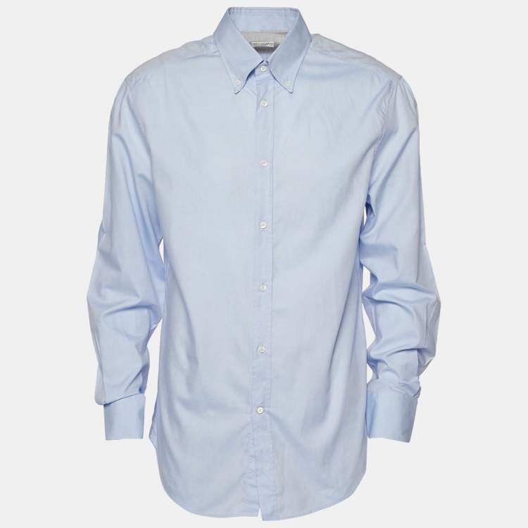 Pre Owned Brunello Cucinelli Blue Cotton Button Front Shirt XXL