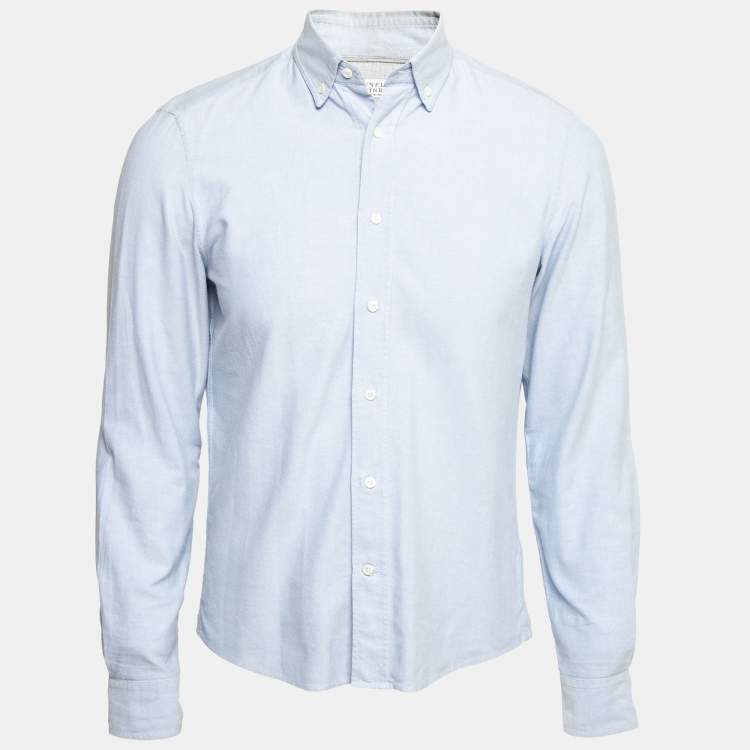 Pre Owned Brunello Cucinelli Blue Cotton Button Down Leisure Fit Shirt S