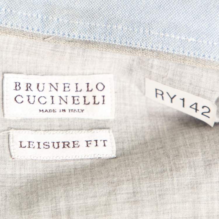 Pre Owned Brunello Cucinelli Blue Cotton Button Down Leisure Fit Shirt S