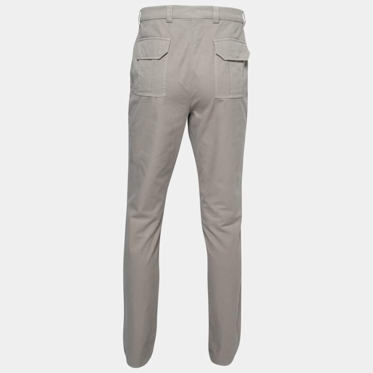 Pre Owned Brunello Cucinelli Grey Taupe Cotton Trousers L