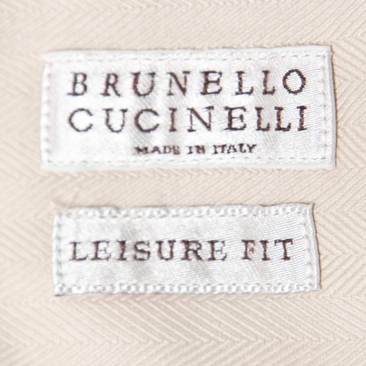 Pre Owned Brunello Cucinelli Beige Cotton Leisure Fit Short Sleeve Shirt M