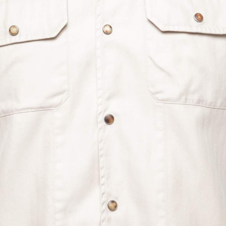 Pre Owned Brunello Cucinelli Beige Cotton Leisure Fit Short Sleeve Shirt M