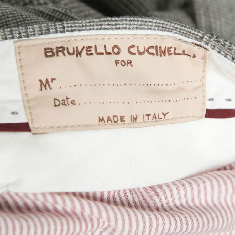 Pre Owned Brunello Cucinelli Grey Checked Wool Patch Pocket Detail Pants XL