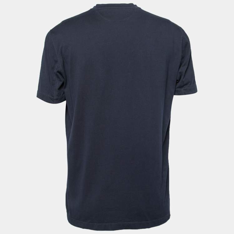 Pre Owned Brunello Cucinelli Navy Blue Cotton V-Neck Short Sleeve T-Shirt XL