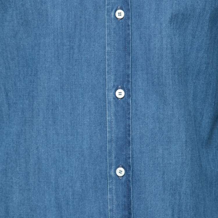 Pre Owned Brunello Cucinelli Blue Cotton Slim Fit Shirt M