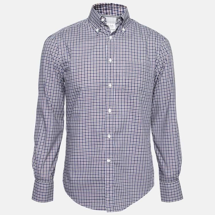 Pre Owned Brunello Cucinelli Blue & Red Checkered Cotton Slim Fit Shirt S