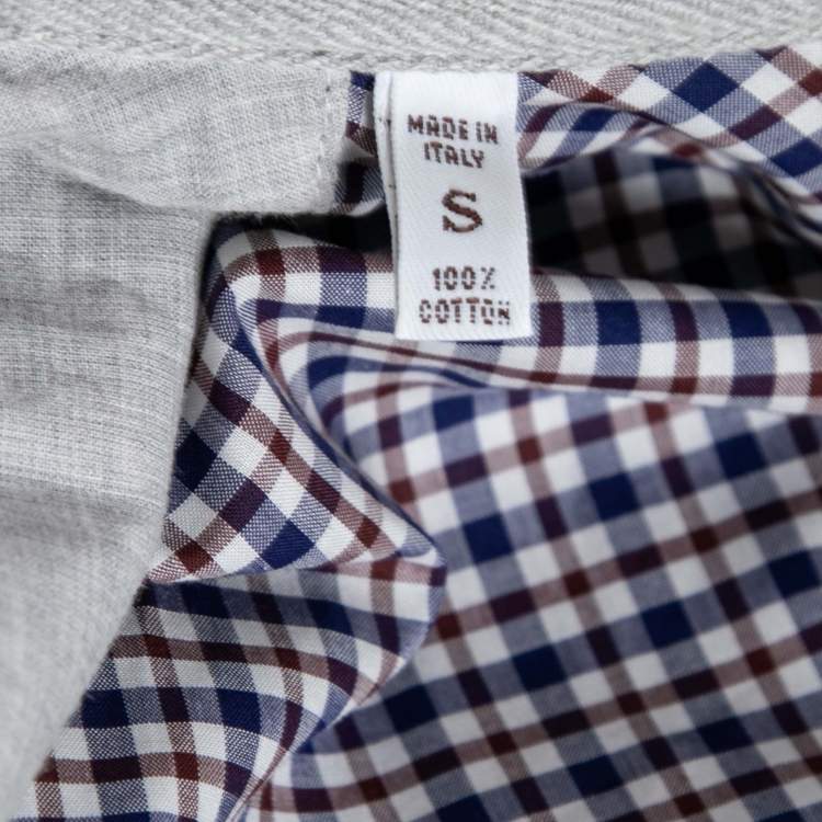 Pre Owned Brunello Cucinelli Blue & Red Checkered Cotton Slim Fit Shirt S