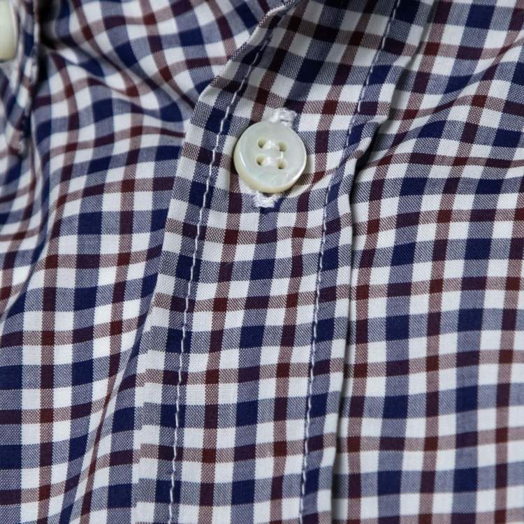 Pre Owned Brunello Cucinelli Blue & Red Checkered Cotton Slim Fit Shirt S